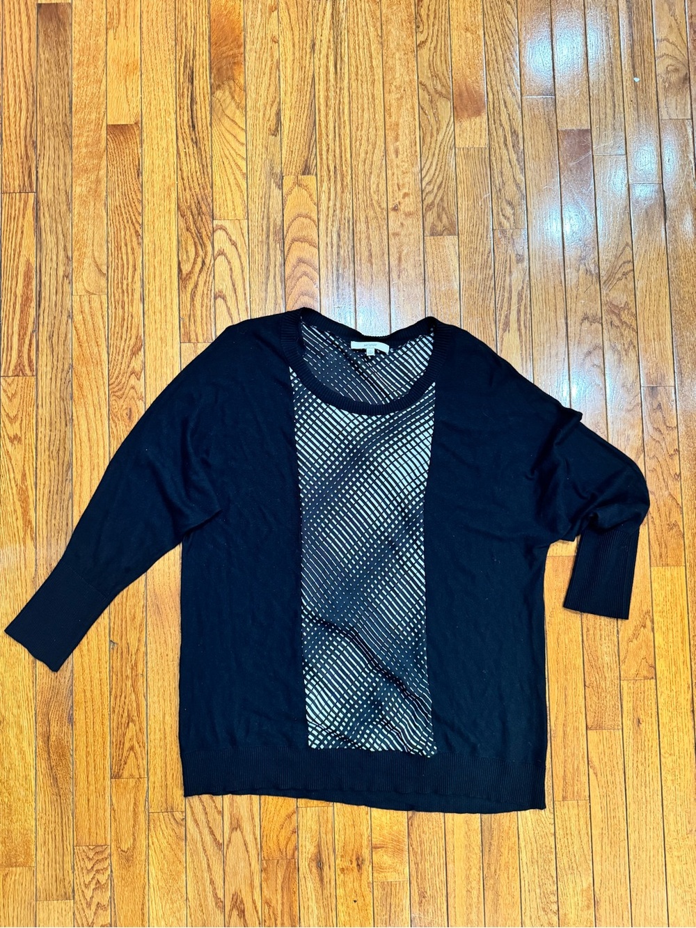 Sejour Women's 2X Plus Black Geometric panels Knit Crew Neck Pullover Sweater - Picture 3 of 10